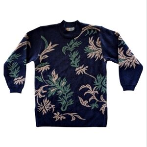 Vintage Wool Blend Mock Neck Sweater Blue Womens Small